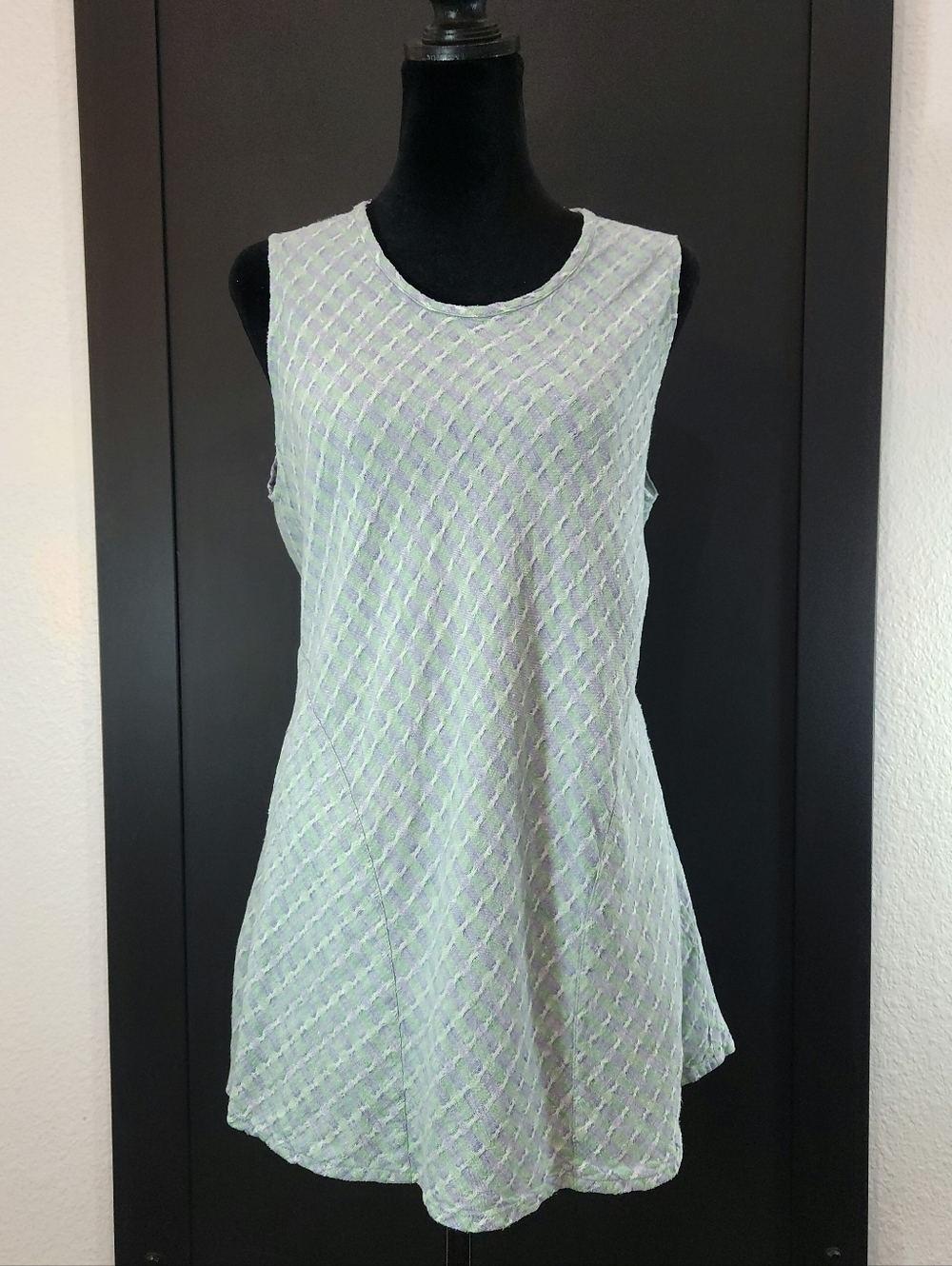 Vintage FLAX 100% Linen Sea Glass Tunic Mini Dress Size Small Lagenlook